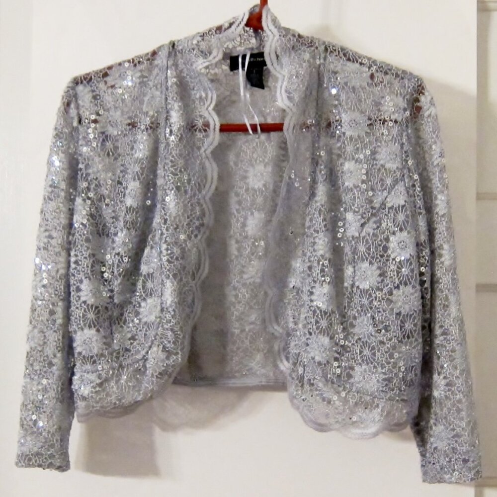 Pretty silver/gray delicate lace and sequin jacket , size S